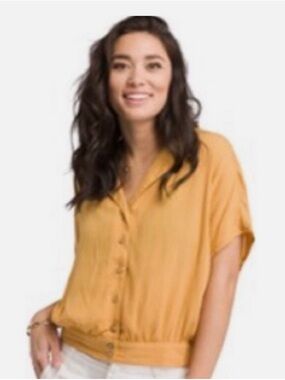 Women’s Mustard Short-Sleeve Button Front Top Prana
